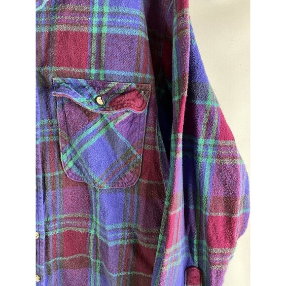 Vintage 90s FIVEBROTHER Rainbow Plaid Flannel Chamois Button Shirt - Picture 4 of 7